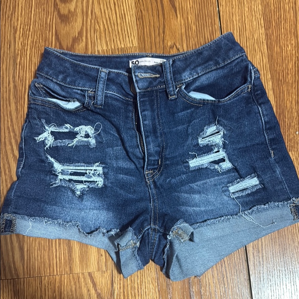 SO Blue Jean Shorts with Distressed Details